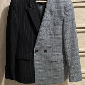 JUUN.J Split Blazer Half Plaid Half Pinstripe Deconstructed Size S